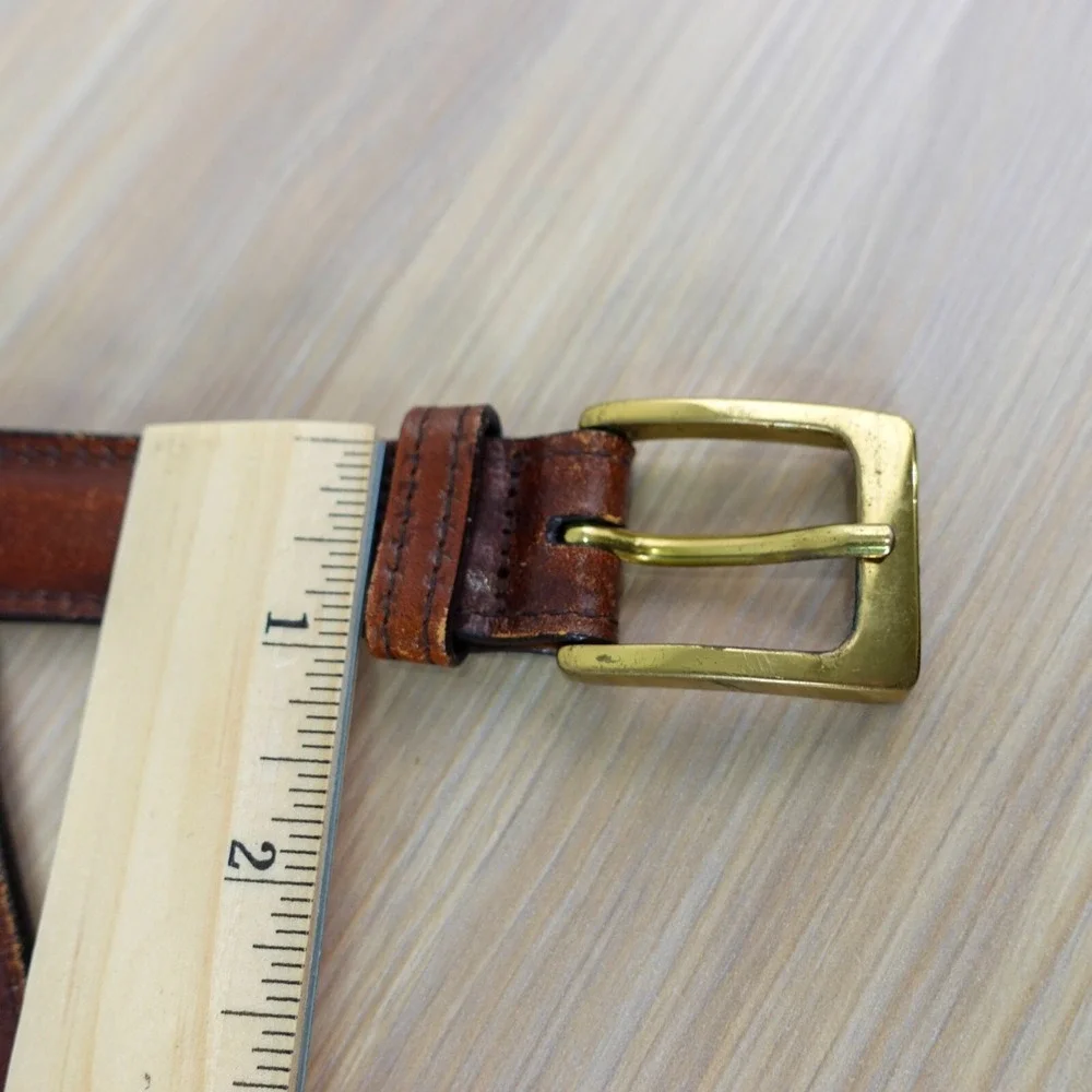 Classic Brown Leather Belt Mens 38 TRAFALGAR Gold Brass Buckle Veal Preppy Ivy
